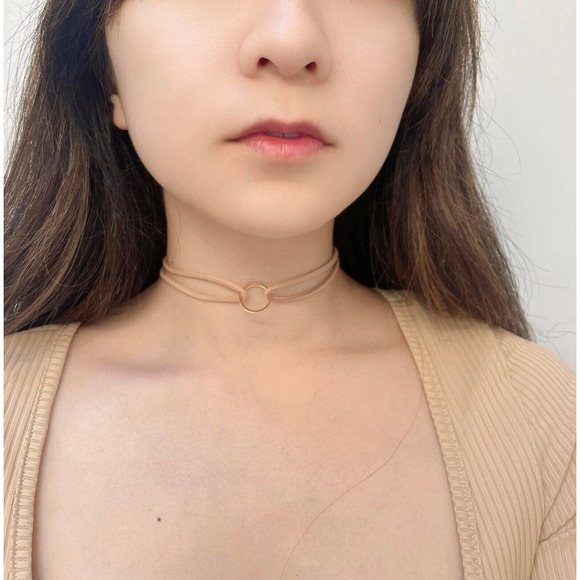 Suede Choker Necklace Bohemian Choker w/ Ring Set of 3 White Brown Black - Picture 6 of 8